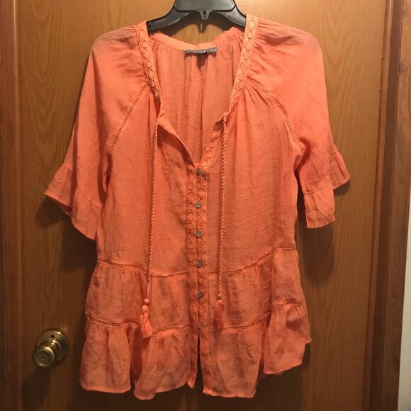 Sharagano Tops - Sharagano Orange Blouse with Ruffle Hem
